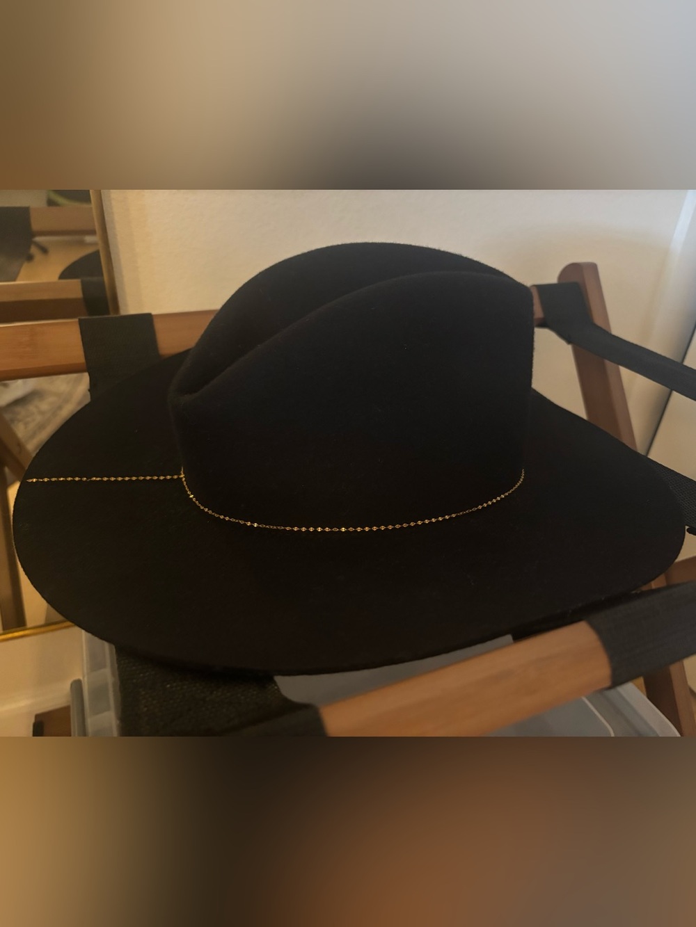 Van Palma (small) Black Felt Hat with Gold Chain Accent
